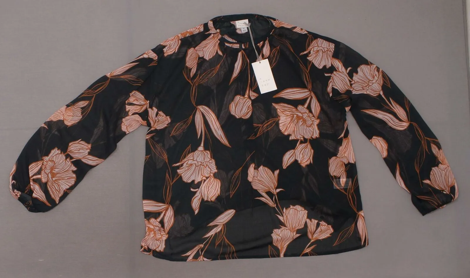 A New Day Women's Floral Sheer Long Sleeve Blouse Top