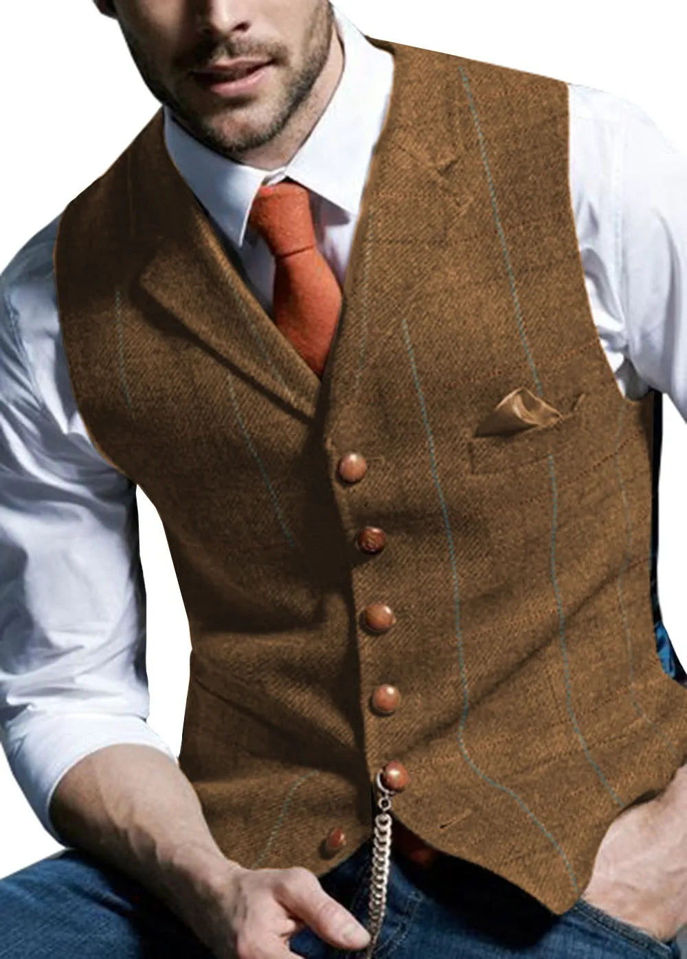 Basil - Dark Academia Brown Casual Gentlemen's Soft Wool Vest