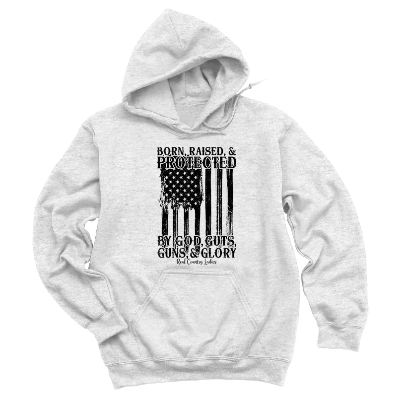 Born Raised And Protected Black Print Hoodies & Long Sleeves