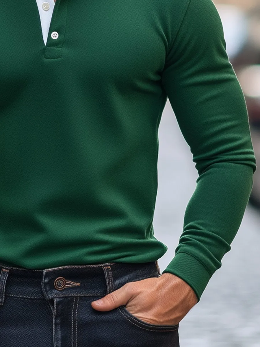 Business Green Long Sleeve Polo Shirt