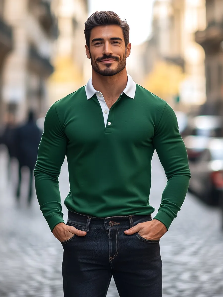 Business Green Long Sleeve Polo Shirt