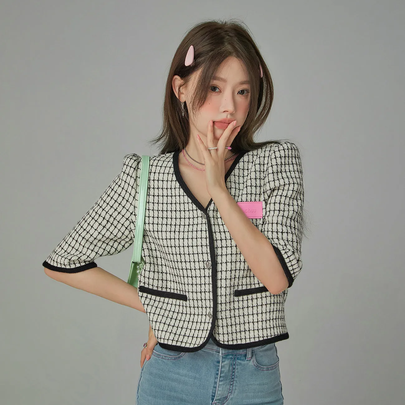 Chic Tweed Short-Sleeves Summer Jacket