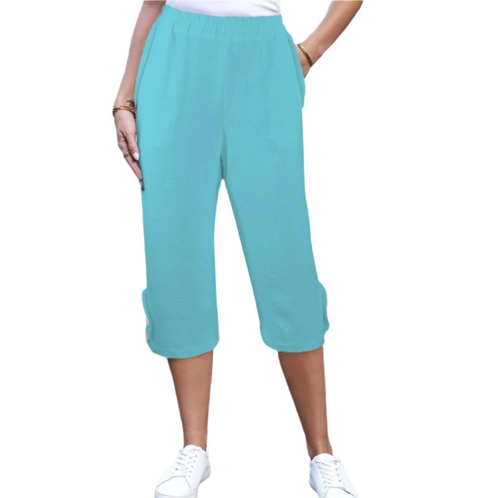 Circa Blue Button Trim Capri Pants