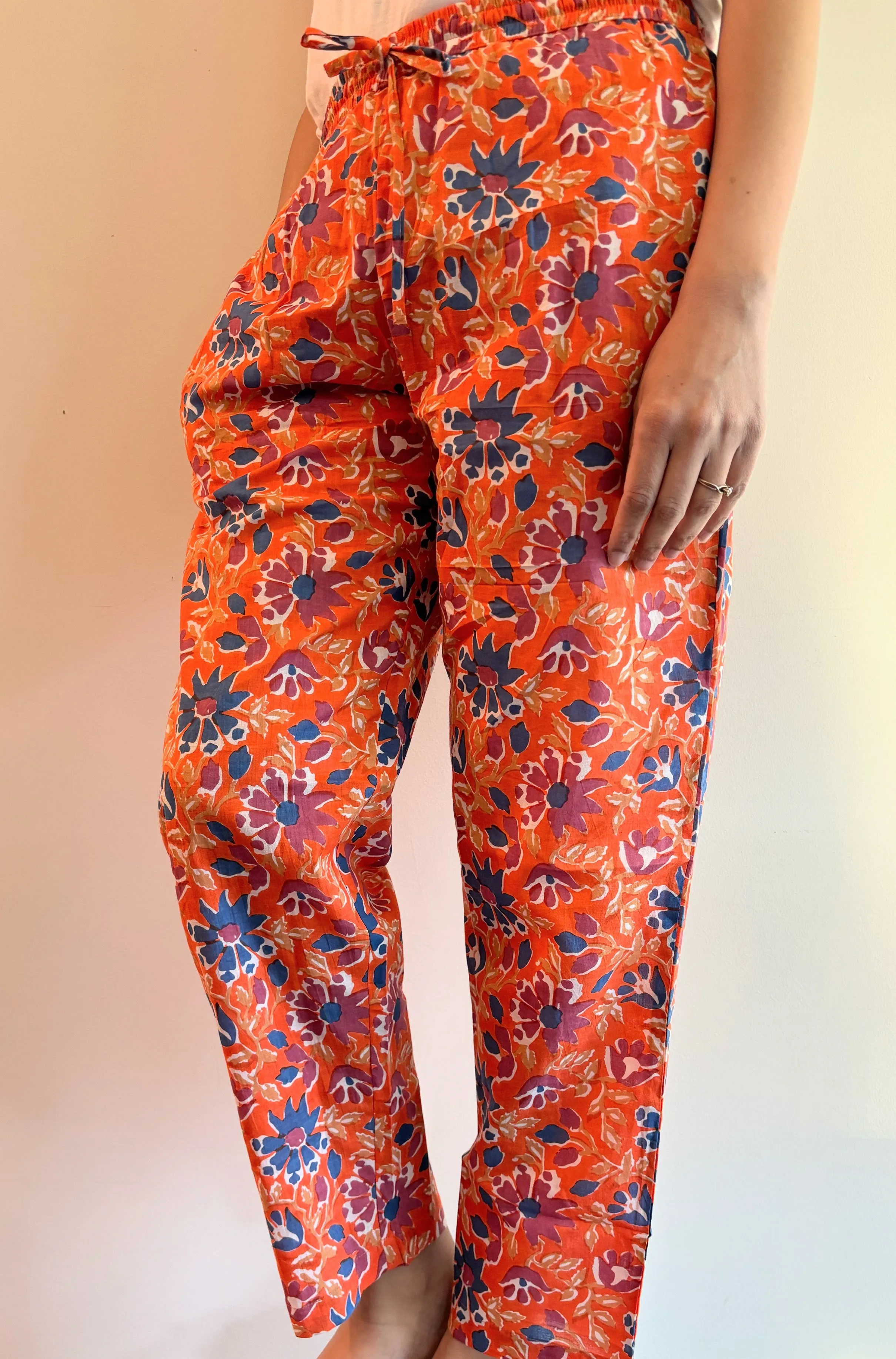 Cotton Pajama Pants Women - Tangerine Twilight