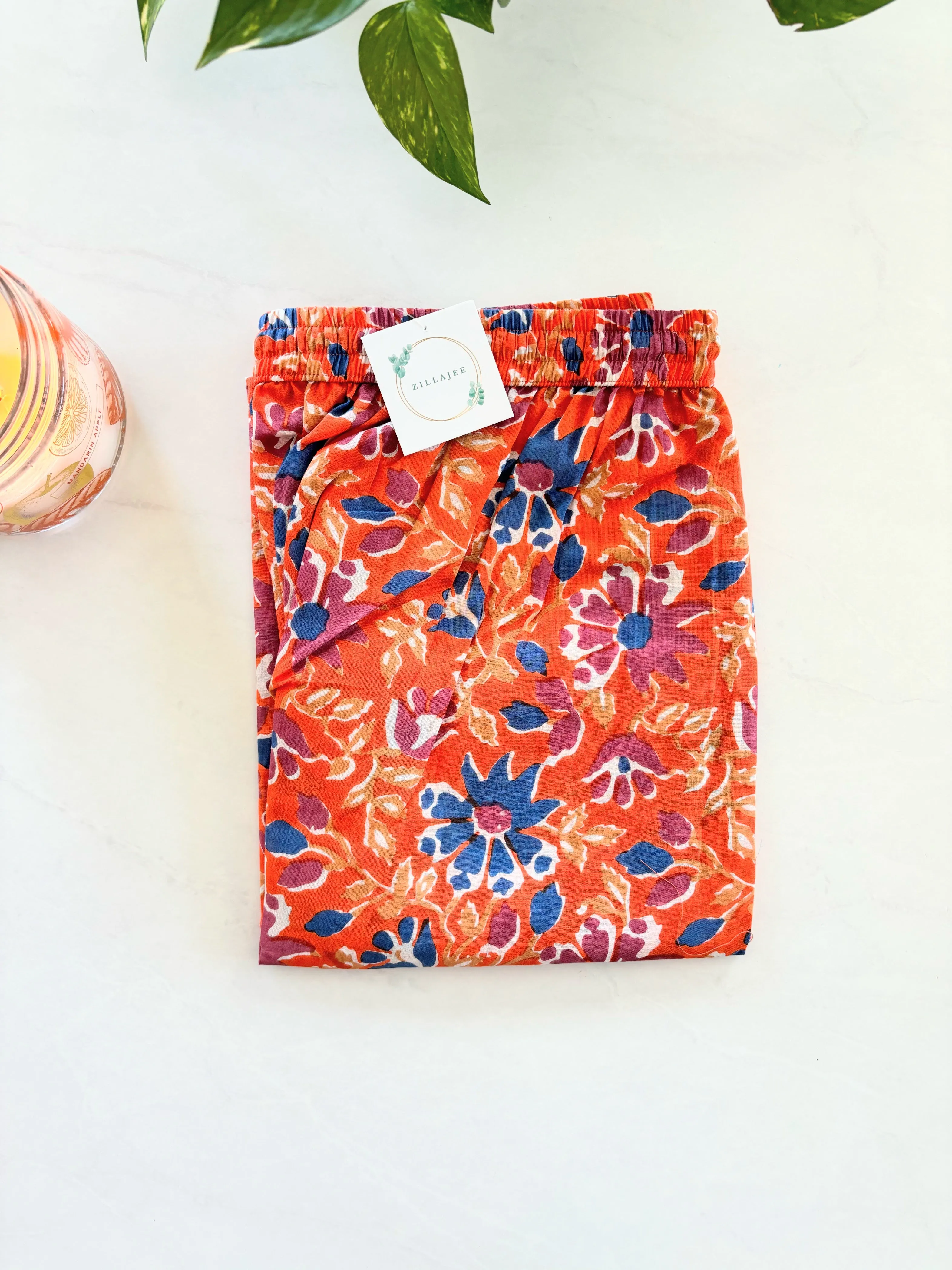 Cotton Pajama Pants Women - Tangerine Twilight