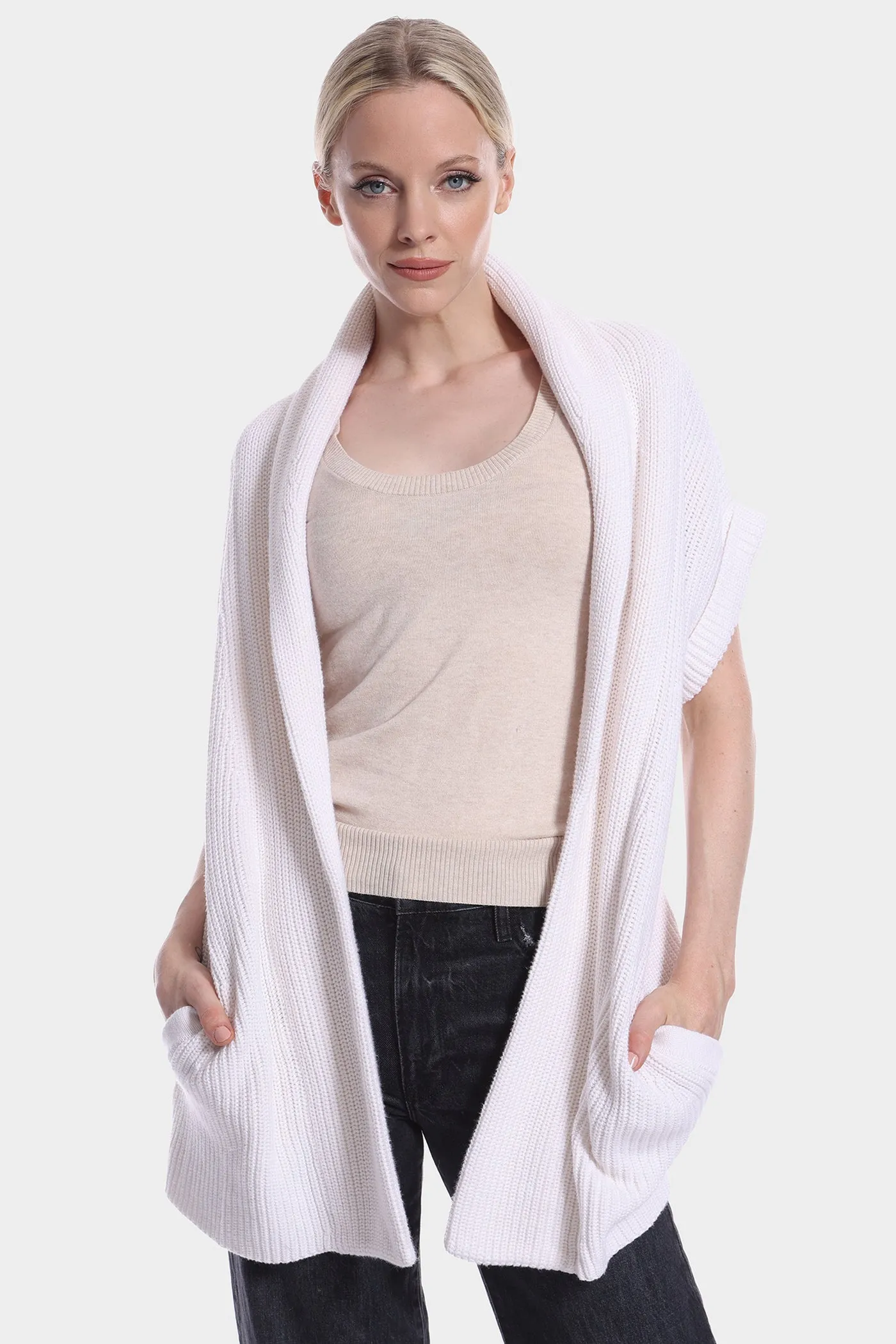 Cotton/Cashmere Shaker Belted Cardigan Sweater