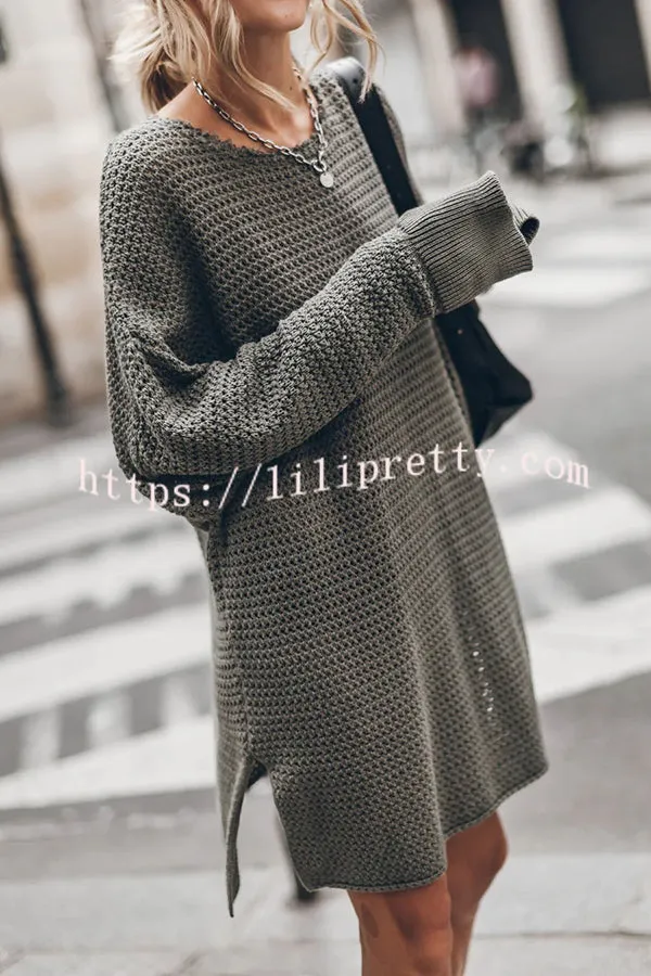 Cup of Cozy Knit Oversized Slit Side Sweater