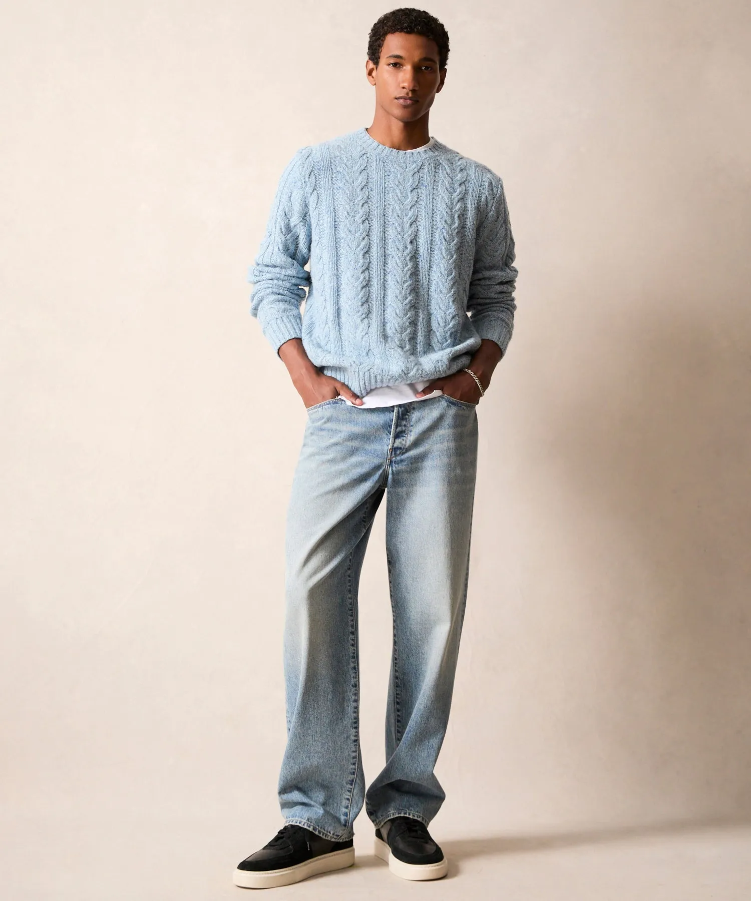 Donegal Cable Crewneck Sweater in Airway