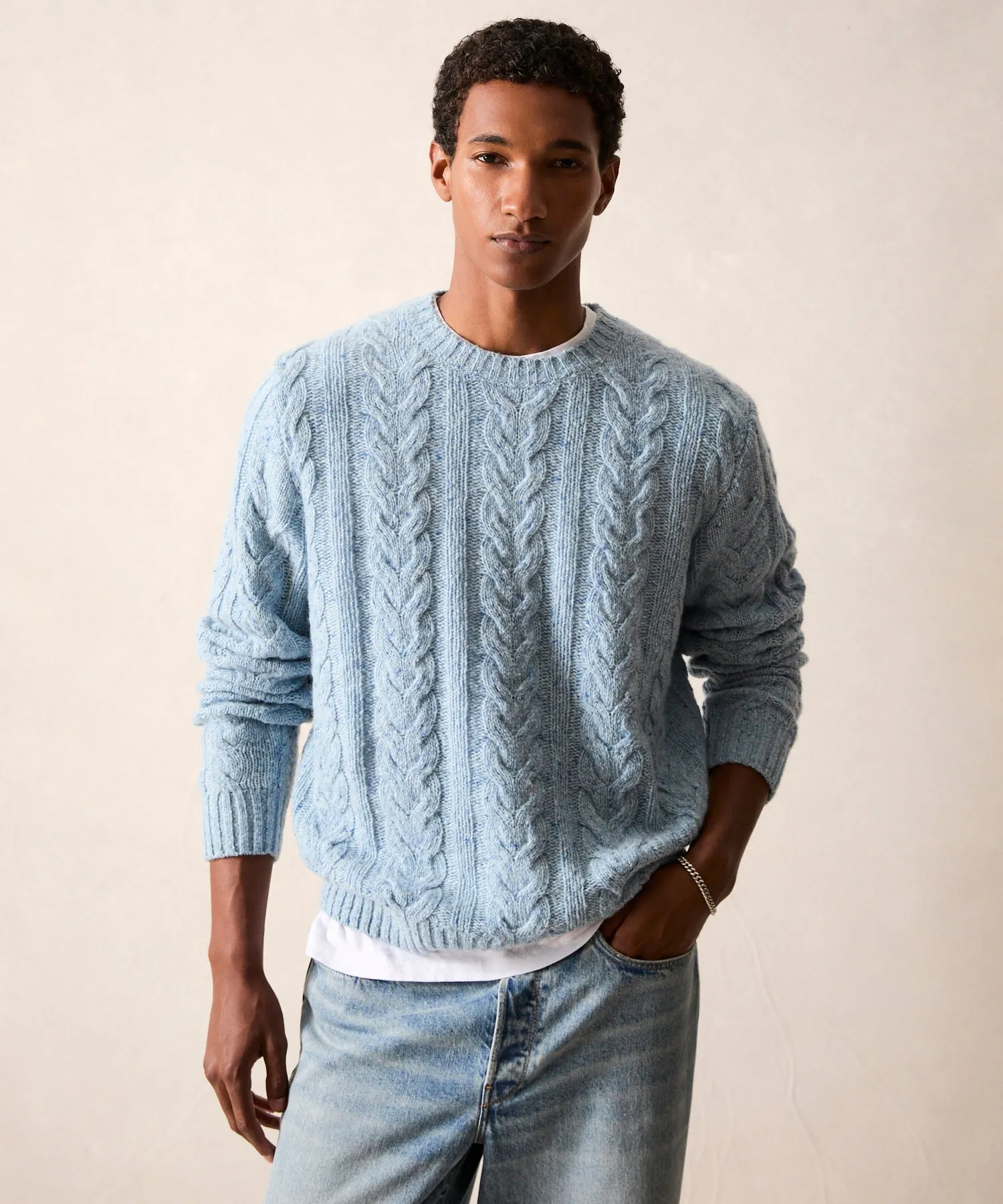 Donegal Cable Crewneck Sweater in Airway