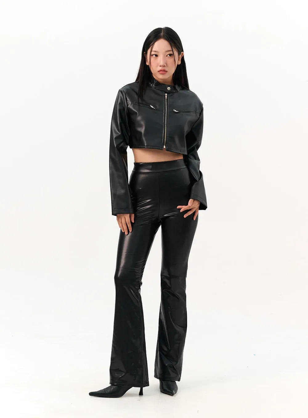 Faux Leather Flare Pants IO317