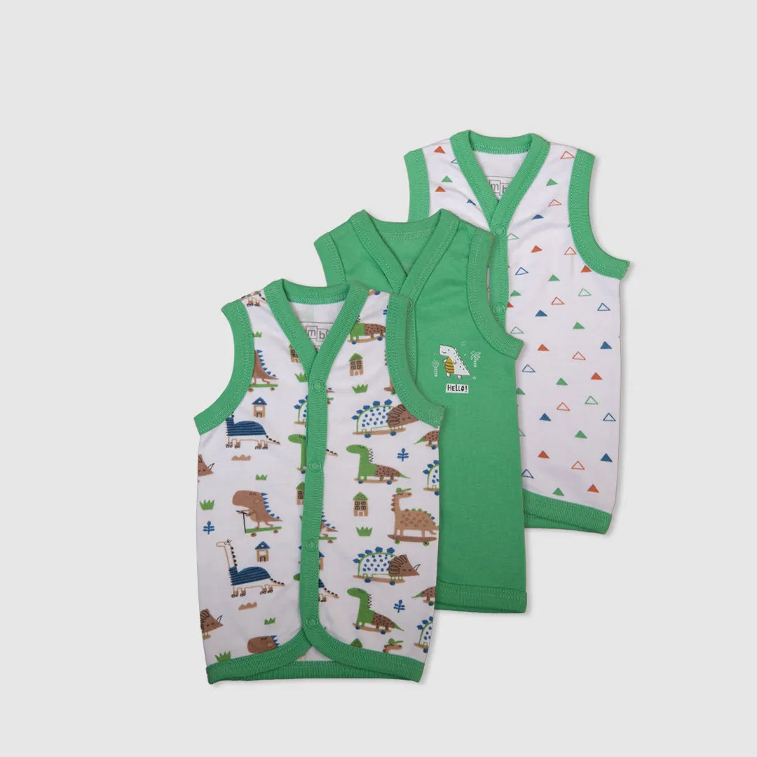 Green Dinosaur Sleeveless Baby Vest Set