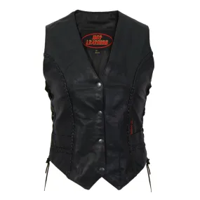 Hot Leathers VSL1006 Ladies Black Leather Braided Vest