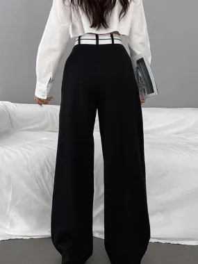 Ivyshape | Asymmetrical Contrast Waistband Wide Leg Pants for Women