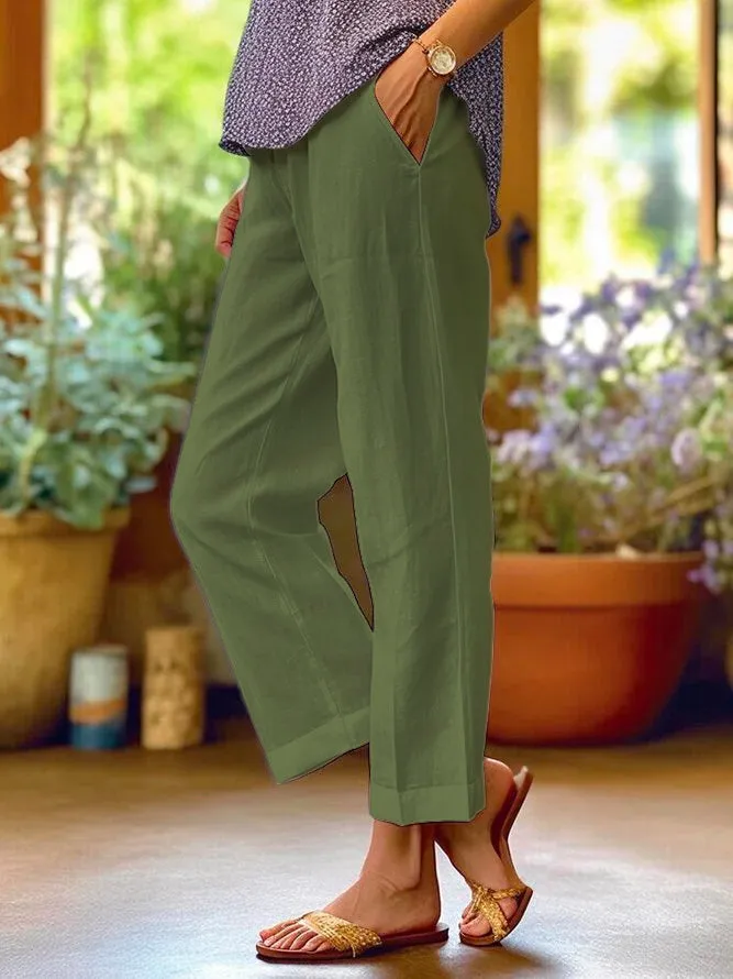 Ivyshape | Cotton Linen Loose Trousers for Women