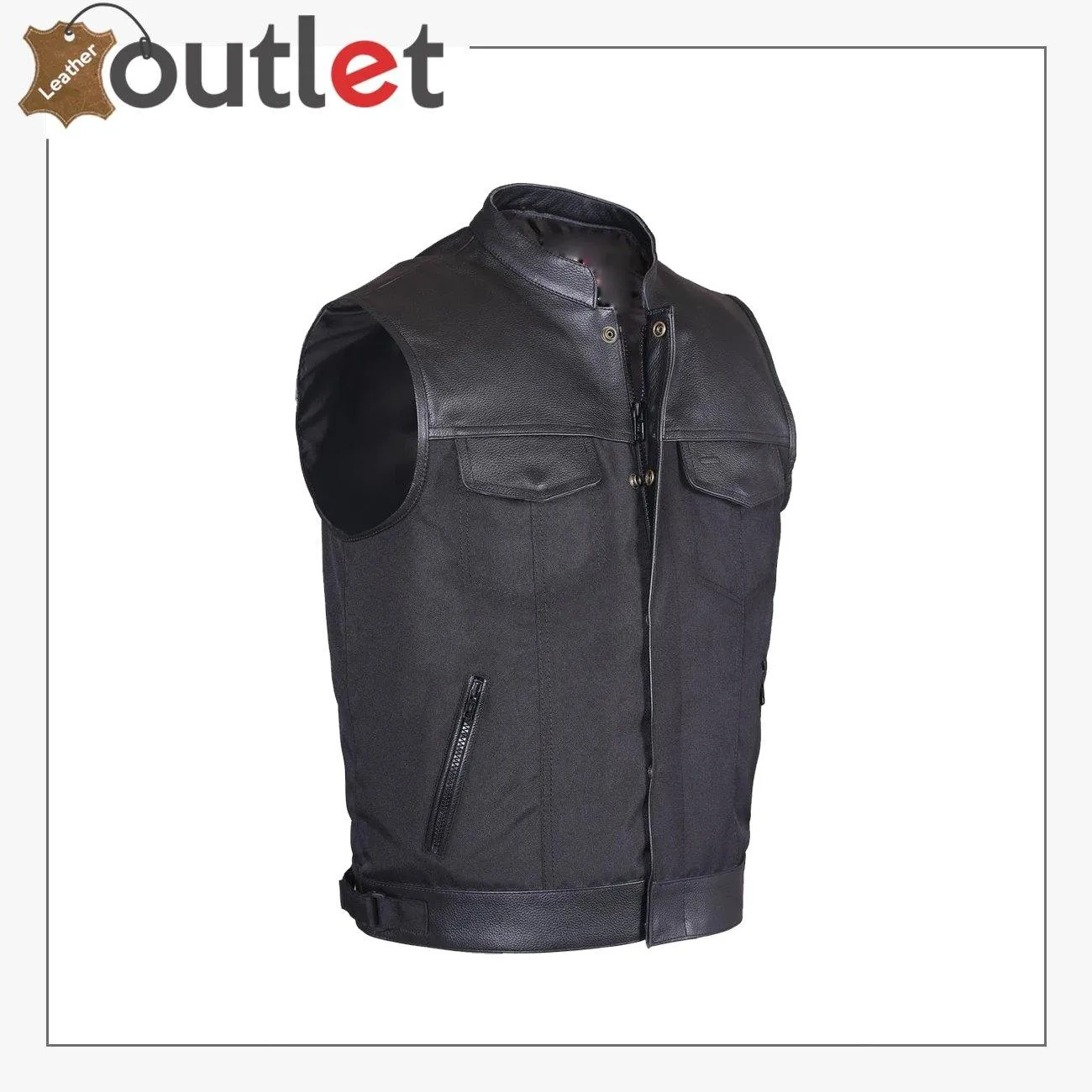 Mens Biker Real Leather Trim Waistcoat Vest