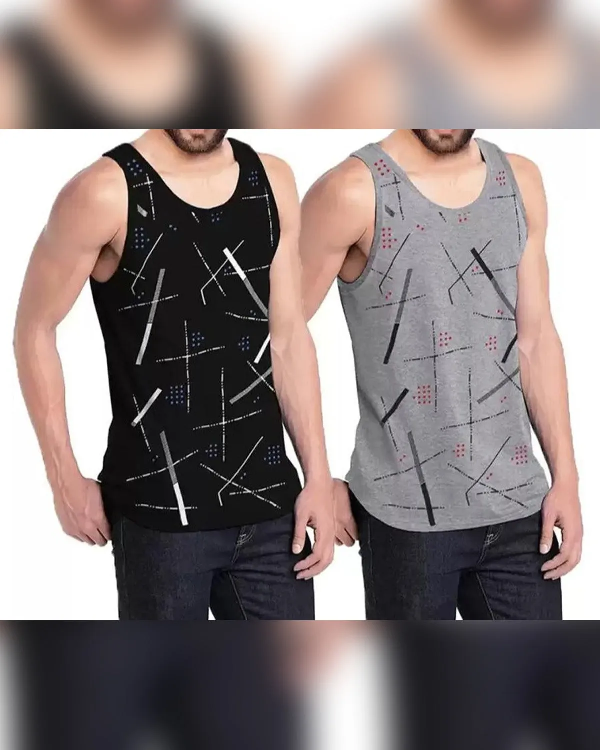 Mens Printed Vest Black & Grey (Pack of 2)