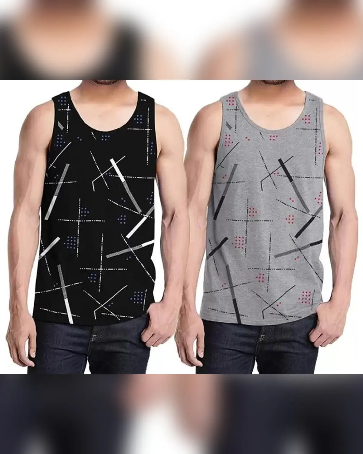 Mens Printed Vest Black & Grey (Pack of 2)