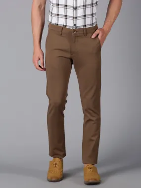 MEN'S WALNUT BROWN SOLID SLIM FIT TROUSER