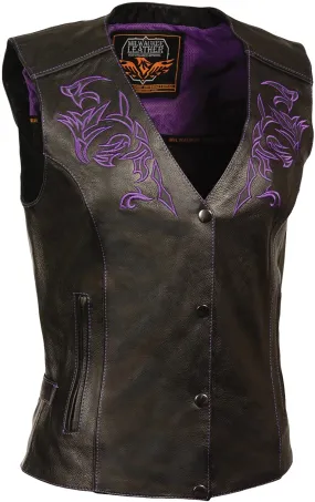 Milwaukee Leather ML1293 Women's Black and Purple ‘Wing Studded’ Leather Vest