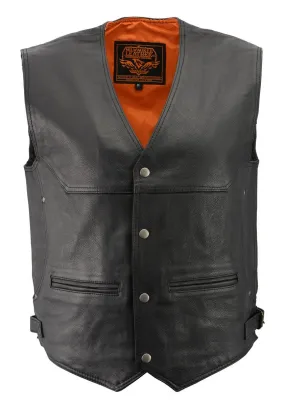 Milwaukee Leather ML1927 Men's Black Premium Leather Side Buckle Motorcycle Rider Vest w/ Eagle Nickel Snaps Closure