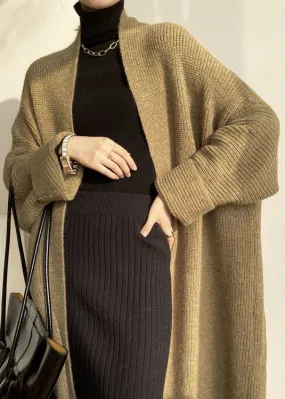 Modern Khaki Oversized Thick Cozy Knit Long Cardigan Spring