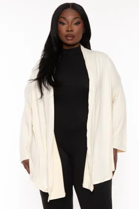 Plus Size Gayle Drape  Cardigan - Ivory