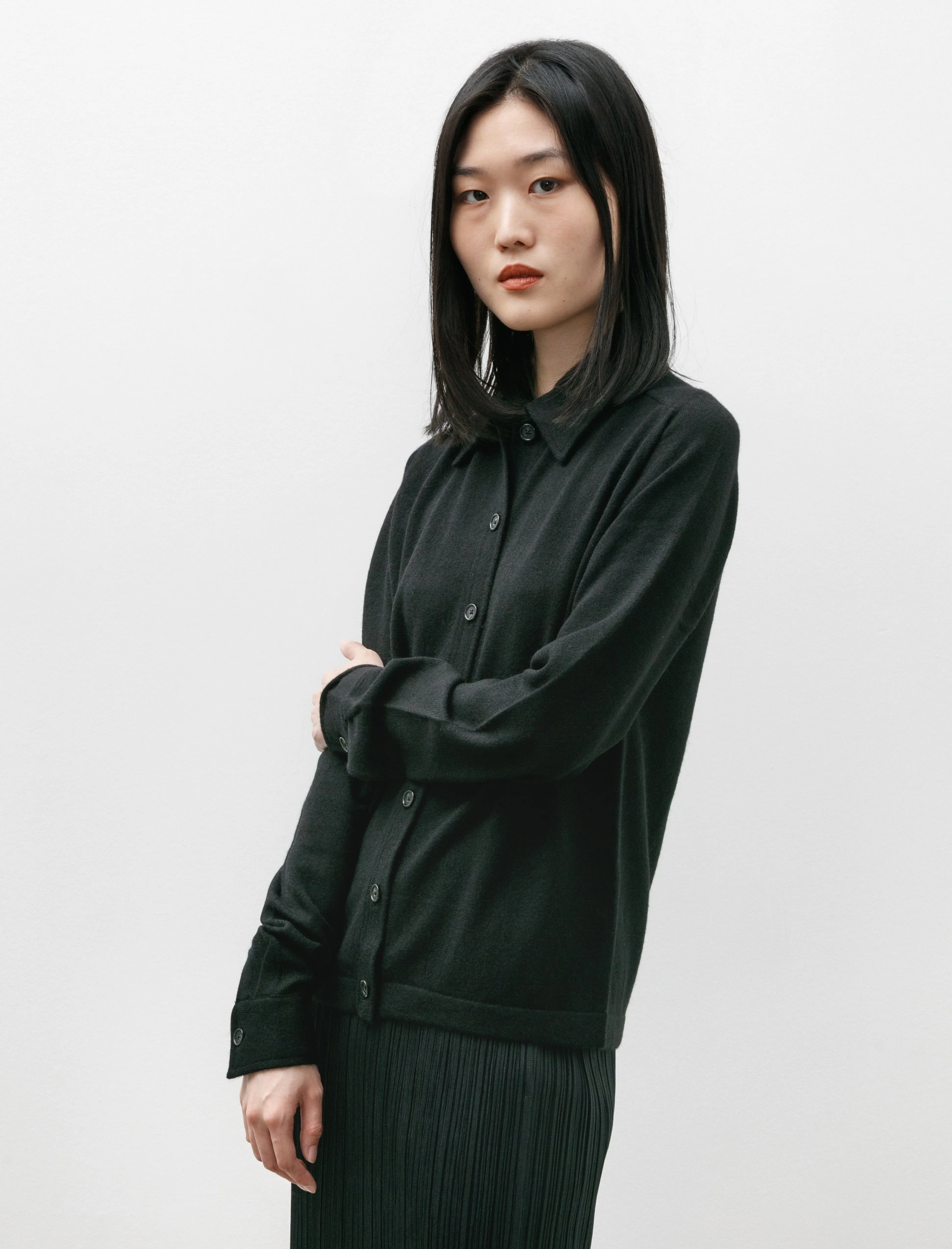 Raglan Sleeve Cashmere Shirt Black