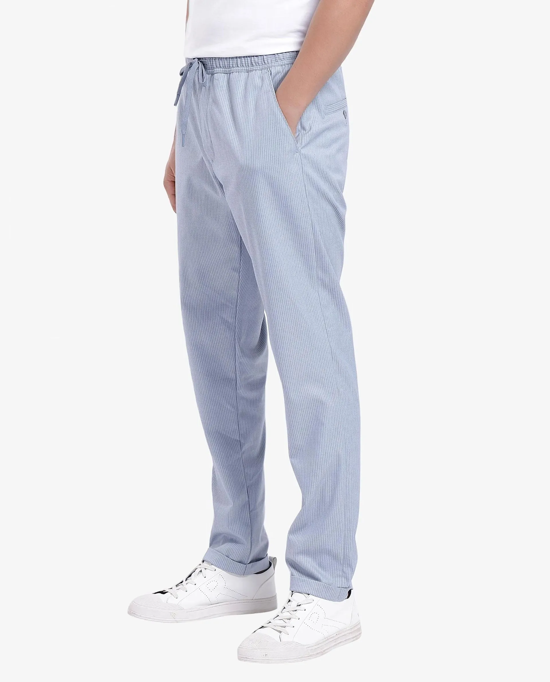 Rare Rabbit Men Glew Pastel Blue Button Closure Regular Fit Plain Trouser