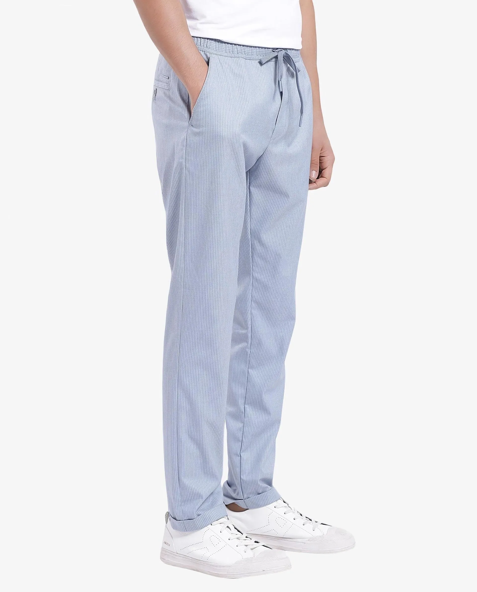 Rare Rabbit Men Glew Pastel Blue Button Closure Regular Fit Plain Trouser