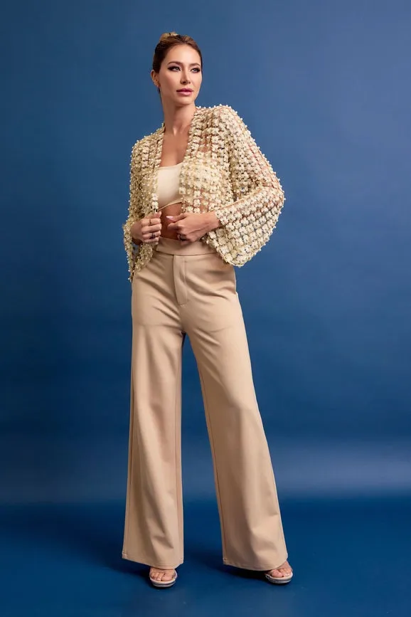 Set On You Pearl Crochet Flower Cardigan GOLD