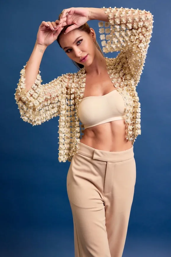 Set On You Pearl Crochet Flower Cardigan GOLD