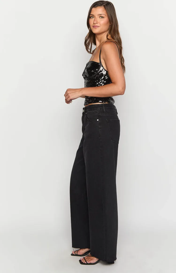 She's Yours Black Wide Leg Boyfriend Jeans