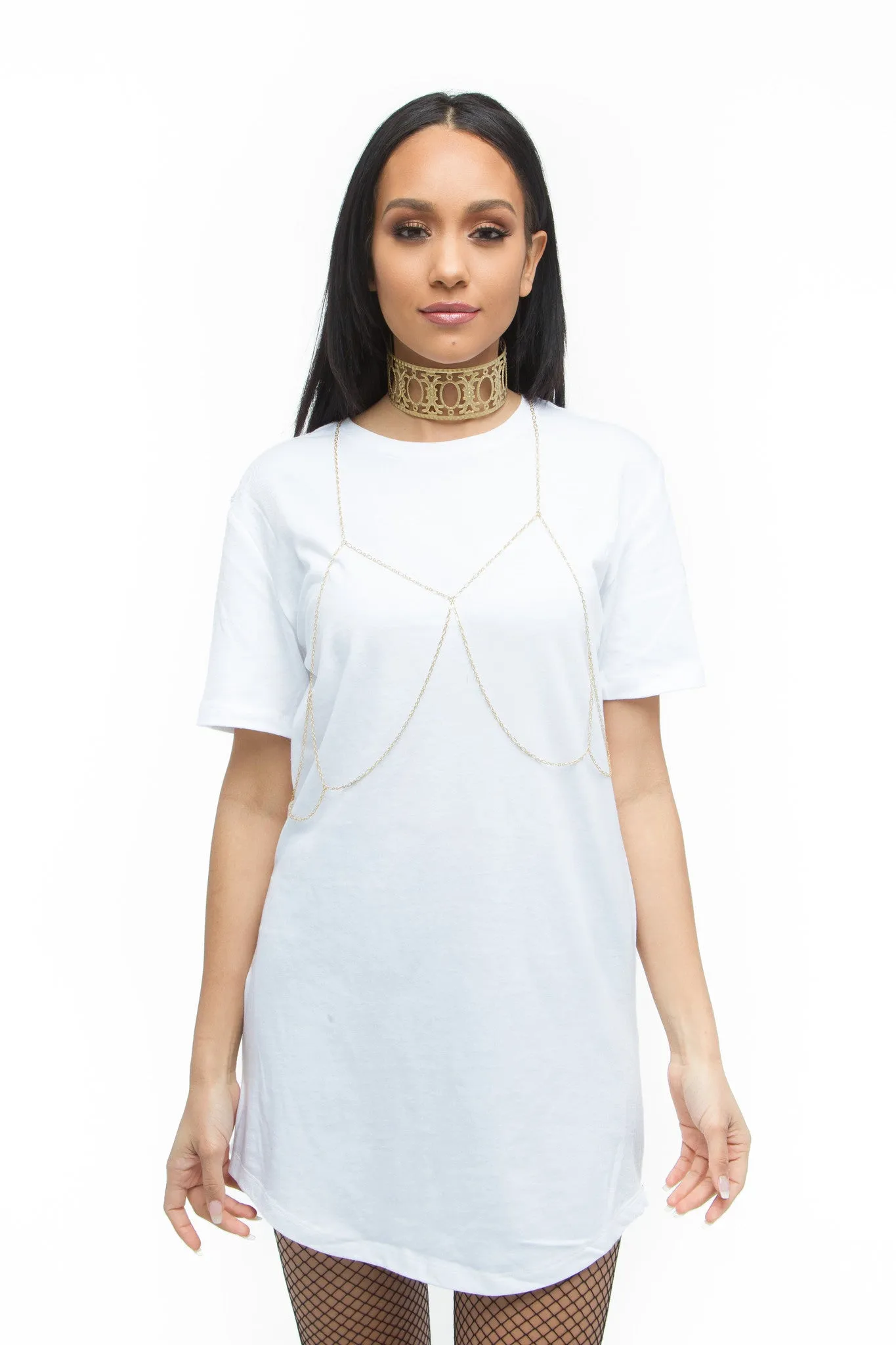 THE MYSTYLEMODE MENSWEAR WHITE SIDE ZIPPER SLIT TEE