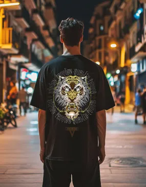 Tiger Black Oversized Back Graphic Printed Tshirt