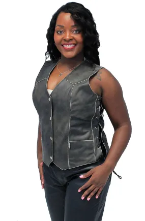 Vintage Brown Leather Vest for Women w/Side Lacing #VLA516LDN ()