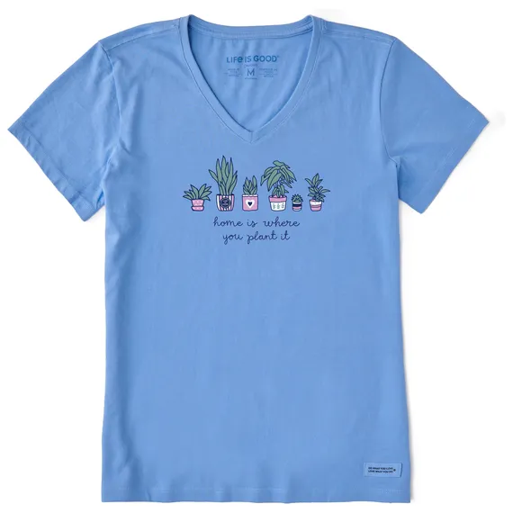 Women's Home is Where You Plant it Short-Sleeve Crusher-LITE Vee - Cornflower Blue