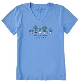 Women's Home is Where You Plant it Short-Sleeve Crusher-LITE Vee - Cornflower Blue